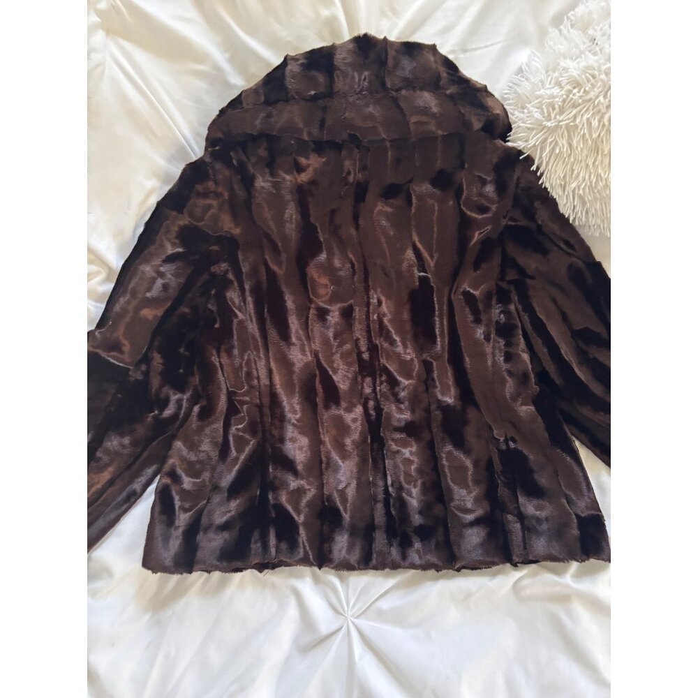 Bern & Mort Faux Fur Coat With Large Collar Pockets Luxurious Brown Small Ladies - Picture 8 of 12